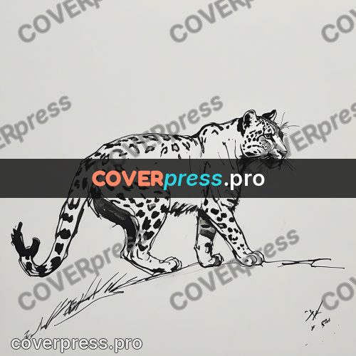 Ink sketch: leopard walking on a slope