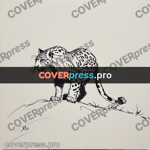 Ink sketch: leopard walking on a slope