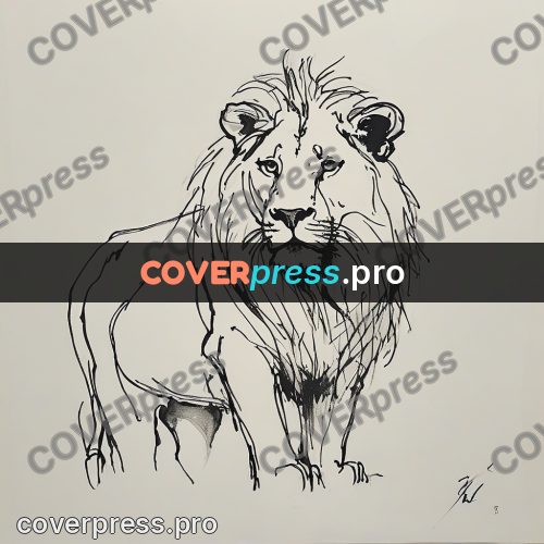 Ink sketch: lion with a thick mane
