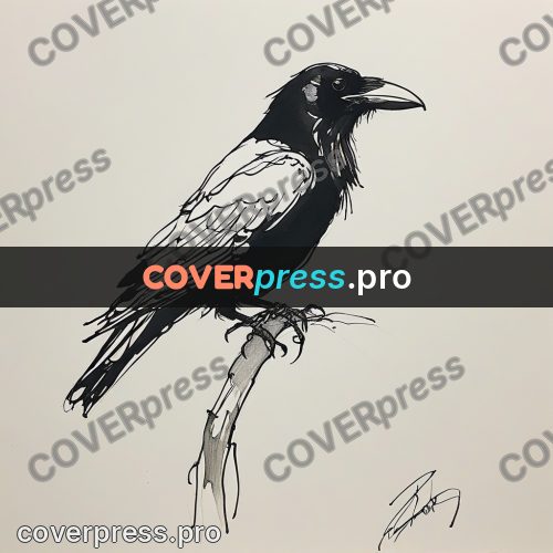 Ink sketch: raven on a thin branch