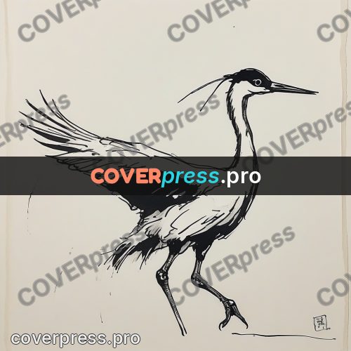 Ink sketch: crane walking on the ground
