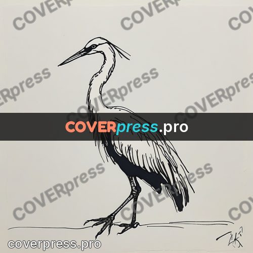 Ink sketch: crane walking on the ground