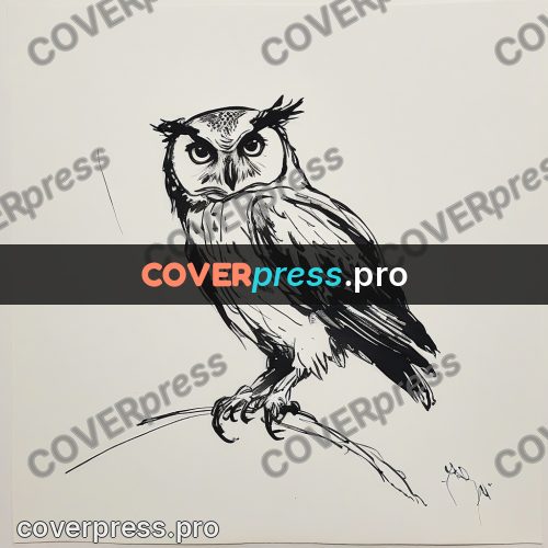 Ink sketch: owl with raised ear tufts
