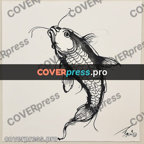 Ink sketch: carp swimming upward