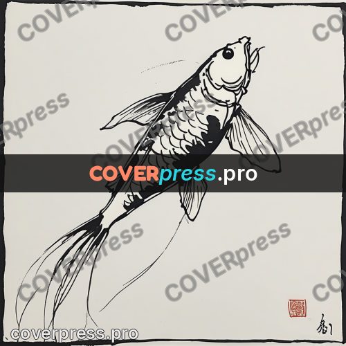 Ink sketch: carp swimming upward