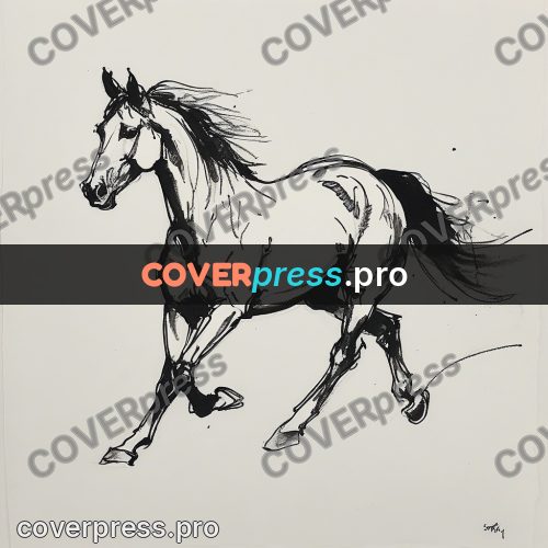 Ink sketch: horse moving at a trot