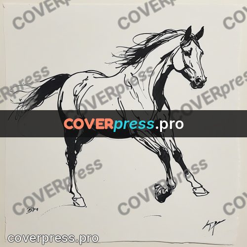 Ink sketch: horse moving at a trot