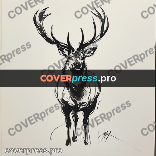 Ink sketch: deer with branching antlers