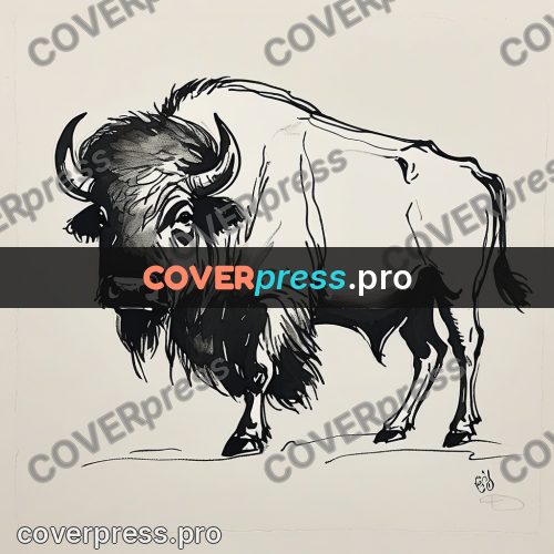 Ink sketch: bison with a lowered head