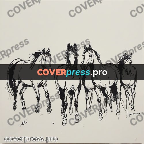 Ink sketch: group of horses standing