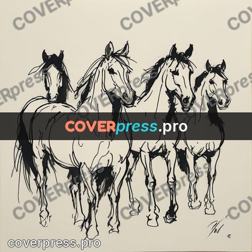 Ink sketch: group of horses standing