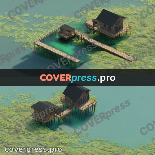 3d diorama: small stilt house and a deck