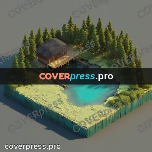 3d diorama: house by turquoise water