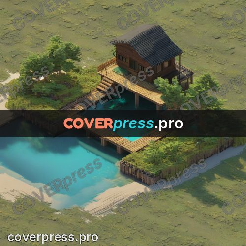 3d diorama: house by turquoise water