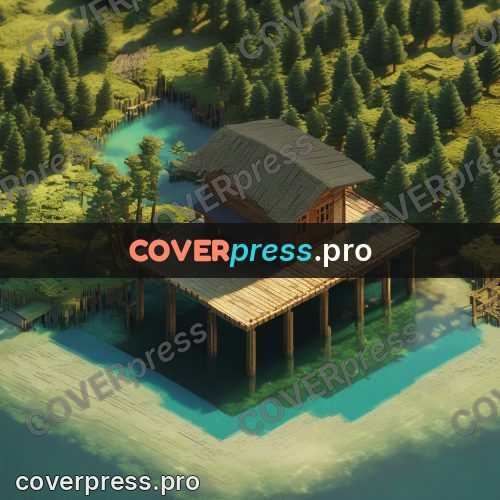 3d diorama: house by turquoise water