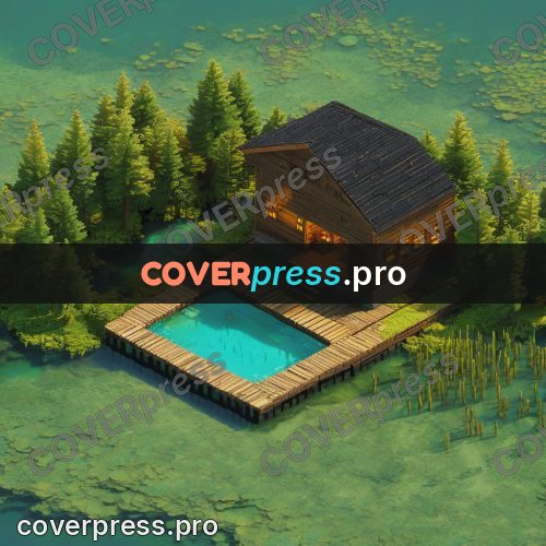 3d diorama: house by turquoise water