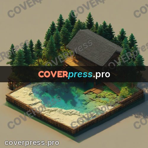 3d diorama: house by turquoise water