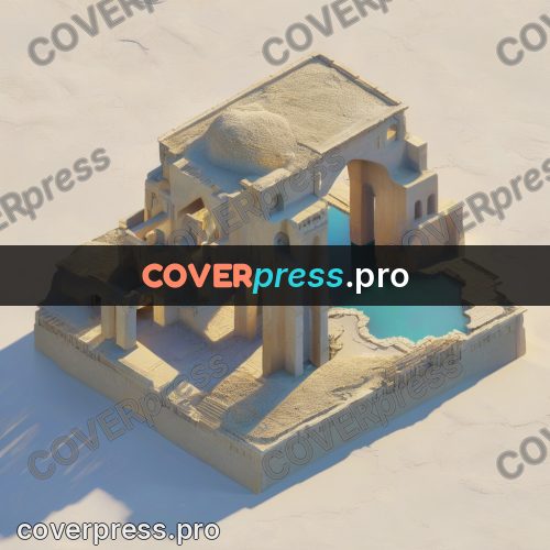 3d diorama: white ruins with turquoise water