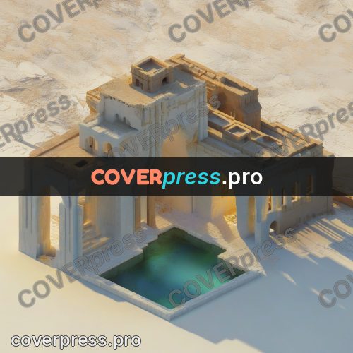3d diorama: white ruins with turquoise water