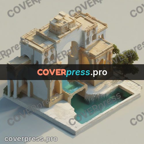 3d diorama: white ruins with turquoise water