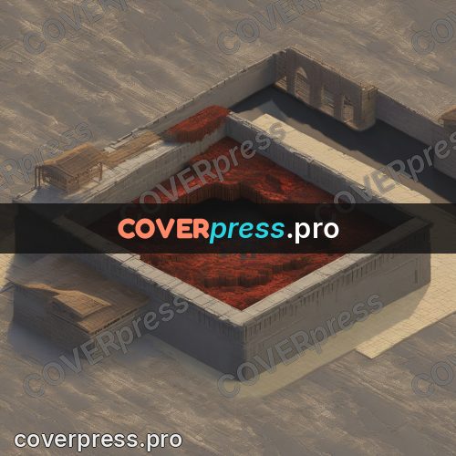 3d diorama: brick courtyard with red trees