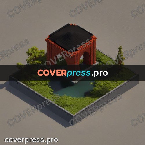 3d diorama: brick courtyard with red trees