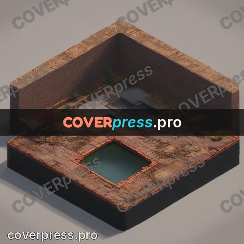 3d diorama: brick courtyard with red trees