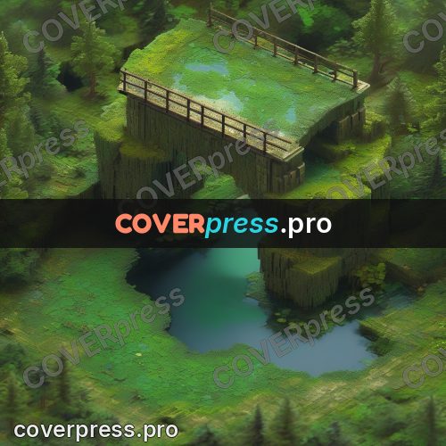 3d diorama: mossy bridge over a pond