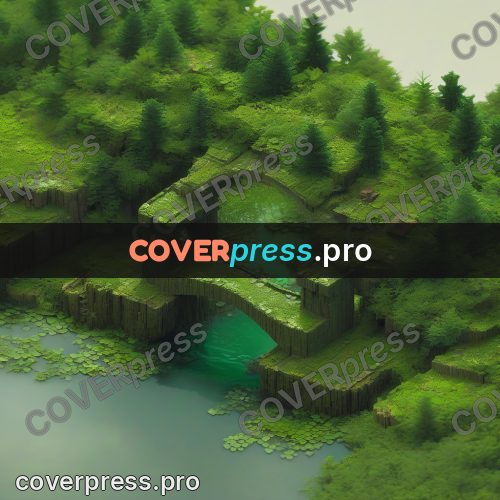 3d diorama: mossy bridge over a pond