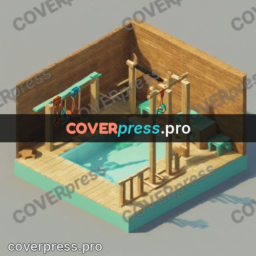 3d diorama: hall with a pool and bars