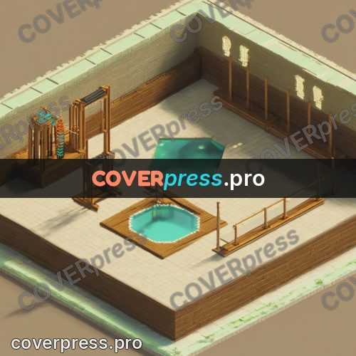 3d diorama: hall with a pool and bars