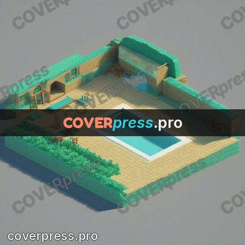3d diorama: courtyard with pools and buildings