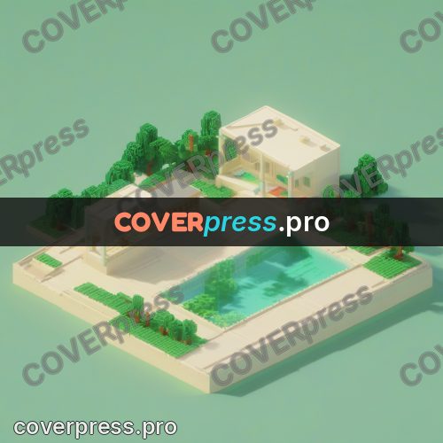 3d diorama: house with a pool and greenery
