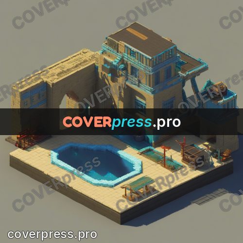 3d diorama: workshop yard with a pool