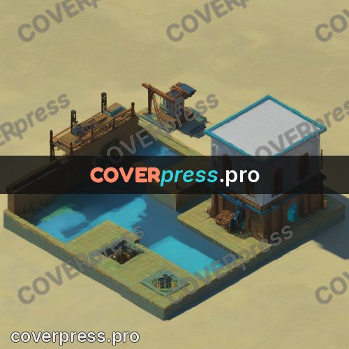 3d diorama: workshop yard with a pool