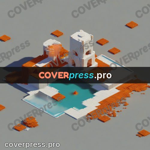 3d diorama: platform with water and orange blocks