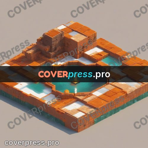 3d diorama: platform with water and orange blocks