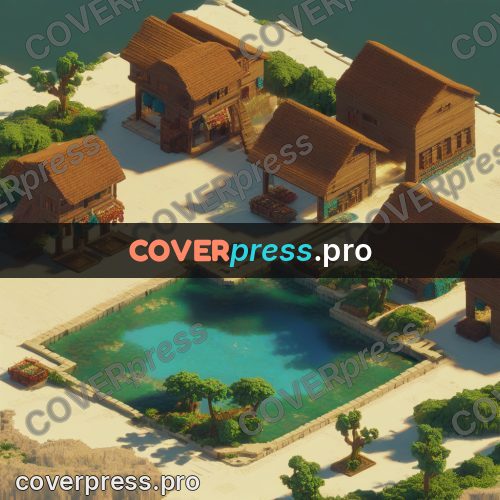 3d diorama: settlement with houses by water