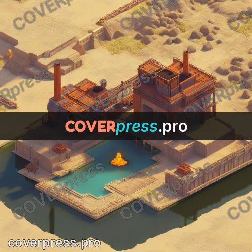 3d diorama: factory with chimneys by water