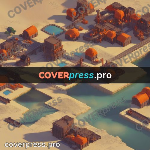 3d diorama: factory with chimneys by water