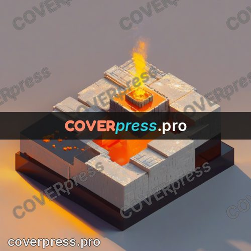 3d diorama: furnace with fire among buildings