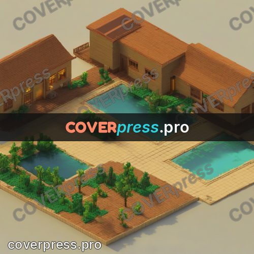 3d diorama: house with a pool and trees