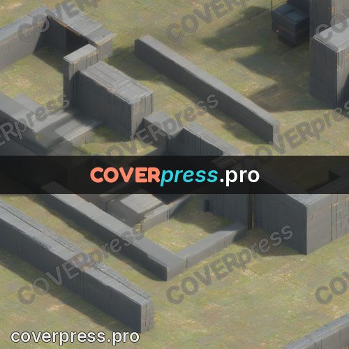 3d diorama: grey concrete walls and yards