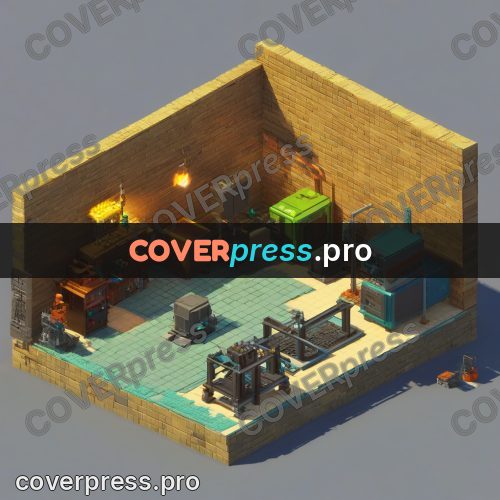 3d diorama: workshop with machines by a wall