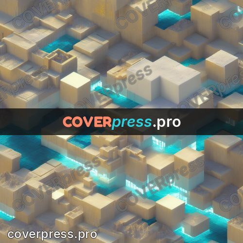 3d diorama: pale blocks with turquoise light