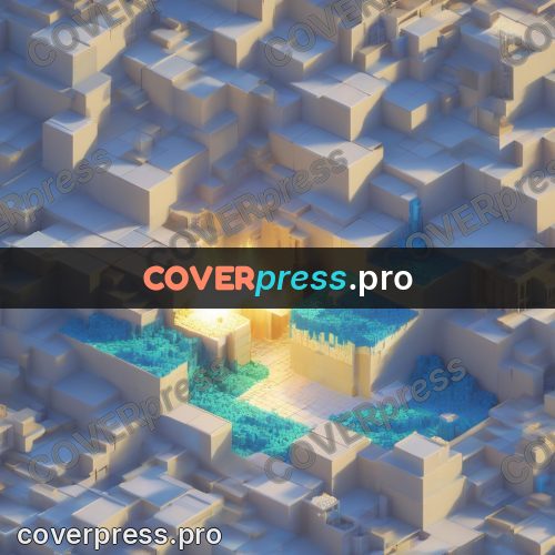3d diorama: pale blocks with turquoise light