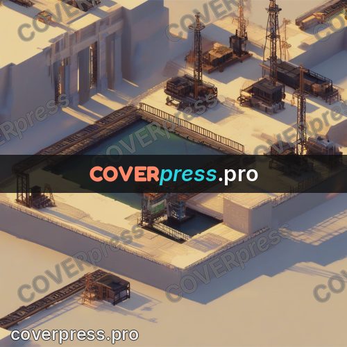 3d diorama: shipyard with cranes by water