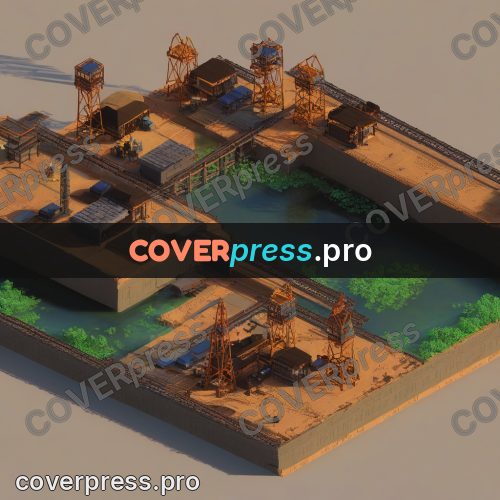 3d diorama: shipyard with cranes by water