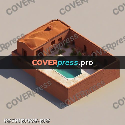 3d diorama: terracotta house with a pool