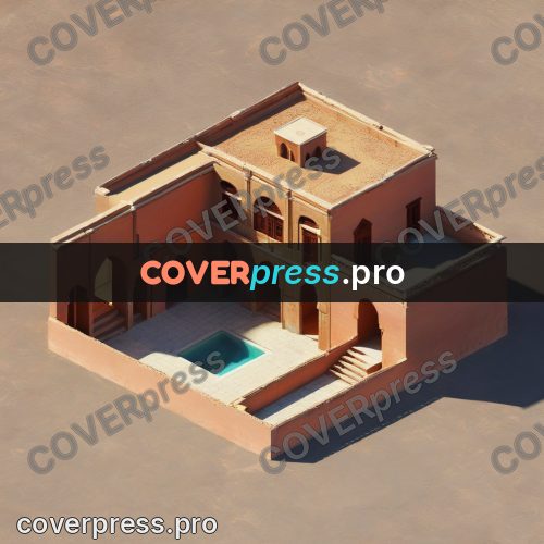 3d diorama: terracotta house with a pool